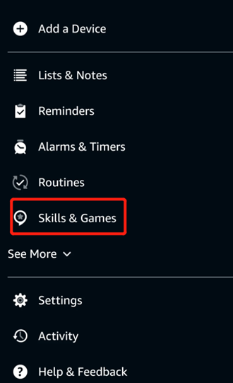 Tik op Skills & Games in de Alexa-app