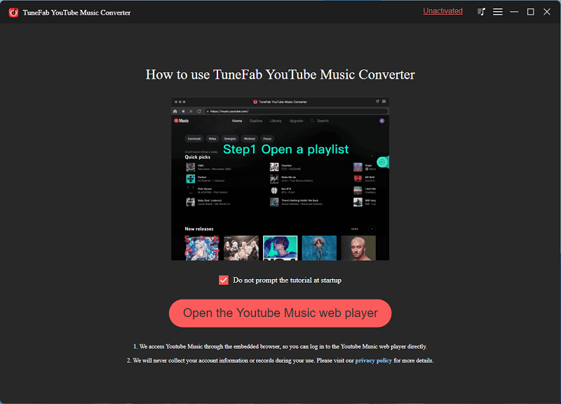 TuneFab YouTube 音乐转换器欢迎页面