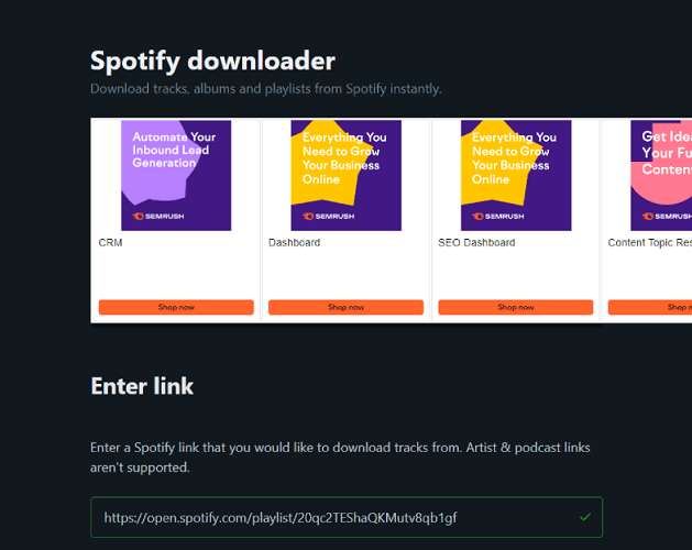 Interfaccia online per il download di Spotify