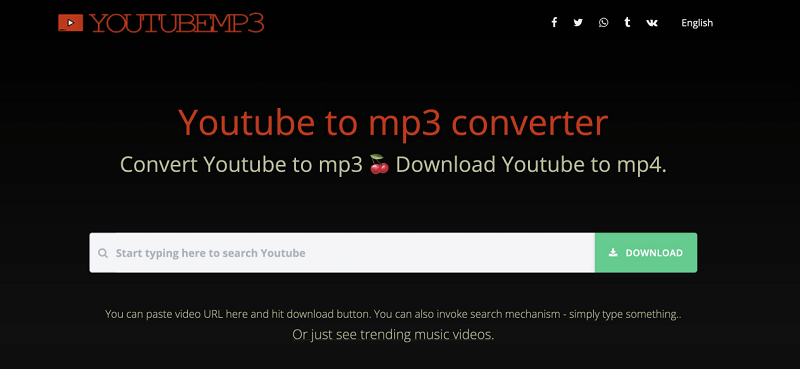De interface van YouTubeMP3