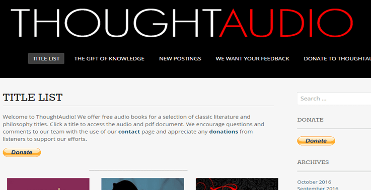 A página inicial do ThoughtAudio