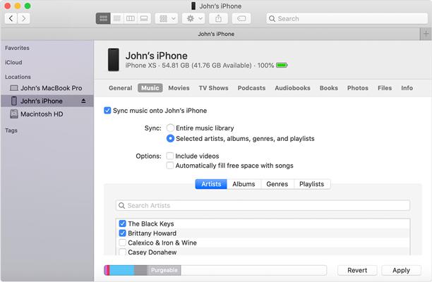 Trasferisci musica su iPhone su Mac