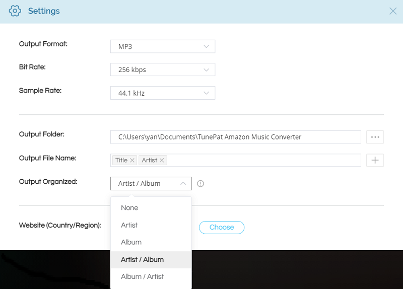 Организация вывода TunePat Amazon Music Converter