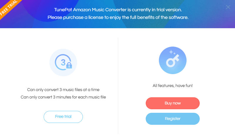 Ограничения бесплатной пробной версии TunePat Amazon Music Converter