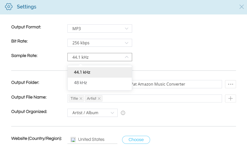 Configuração de taxa de amostra do TunePat Amazon Music Converter
