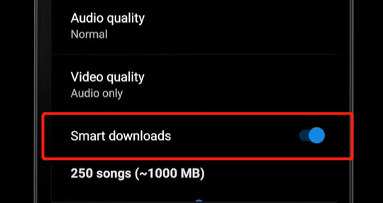 Ativar downloads inteligentes de músicas do YouTube