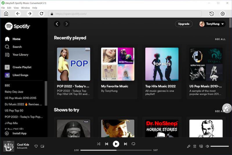 Interface do conversor de música Ukeysoft Spotify