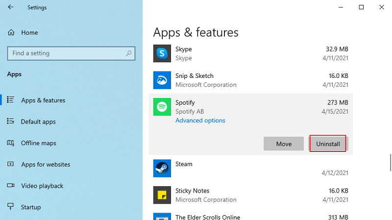 Verwijder de Spotify-app op Windows