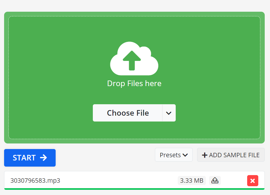 Upload your files and Hit START