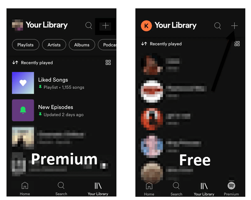 Interface de usuário do usuário premium e gratuito