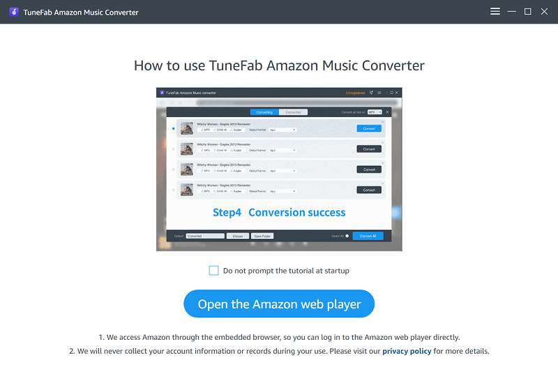 Página de boas-vindas do TuneFab Amazon Music Converter