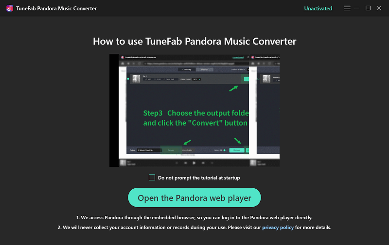 Página de bienvenida de Pandora Music Converter