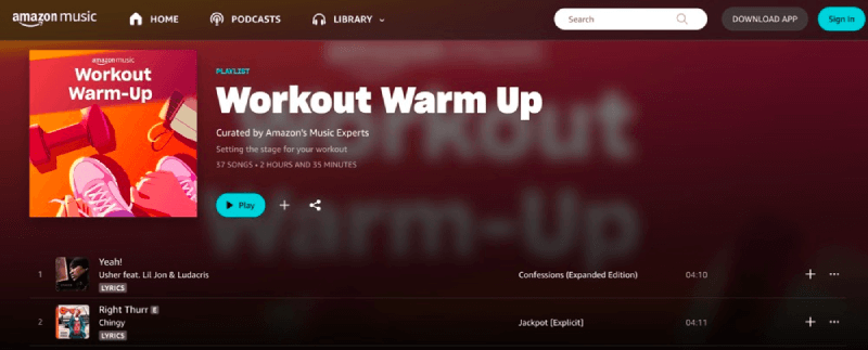 Workout Warm Up-afspeellijst op Amazon Music