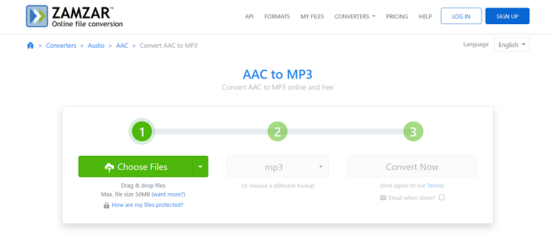 Zamzar AAC لتحويل MP3