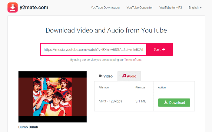 Utilice Y2mate para descargar música de YouTube en línea