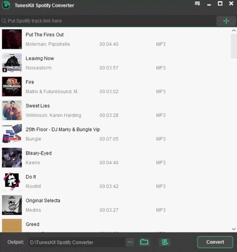 Interfaz del convertidor de música Tuneskit Spotify