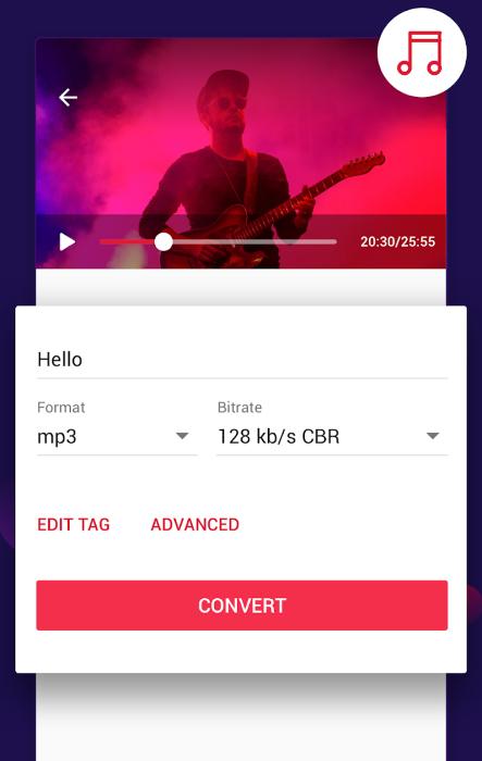 Página de configuración de formato de vídeo a MP3